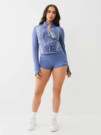 “Flexoora Women’s 2‑Piece Zipper Sweatshirt & Biker Shorts Set – Summer Streetwear”