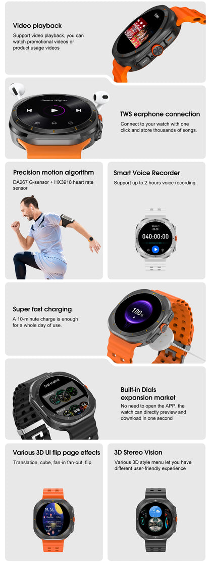 2025 New Watch 7 Ultra Smart Watch Men 32GB Memory Video GPS NFC 47mm AMOLED Fitness Waterproof Sport Tracker Health Smartwatch
