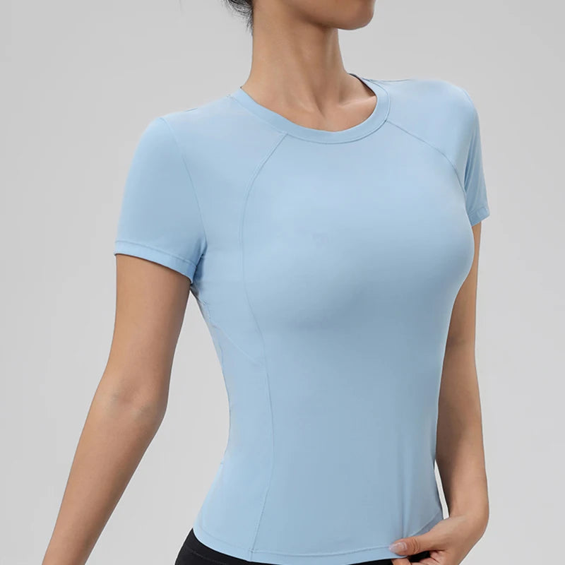 “Flexoora Women’s Quick‑Dry Round‑Neck Short‑Sleeve Gym Tee”