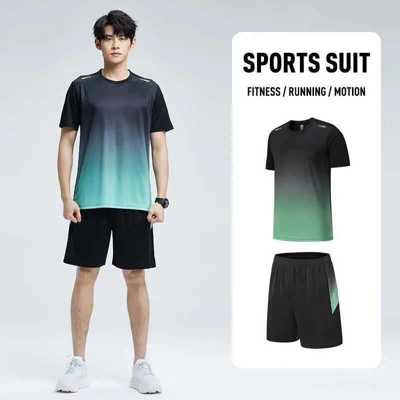 “Flexoora Men’s Ice-Silk Quick-Dry Gym Set – T-Shirt & Shorts for Running & Training”