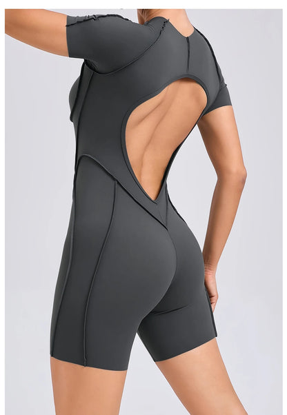 “Flexoora Women’s Backless Scrunch Booty Short Jumpsuit – Gym & Yoga”