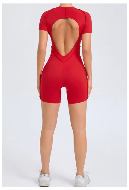 “Flexoora Women’s Backless Scrunch Booty Short Jumpsuit – Gym & Yoga”