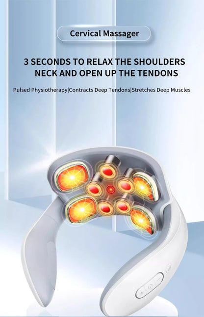 Smart Neck Massager with Heat & Pulse Therapy – Pain Relief for Neck & Shoulders