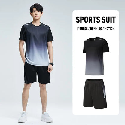 “Flexoora Men’s Ice-Silk Quick-Dry Gym Set – T-Shirt & Shorts for Running & Training”