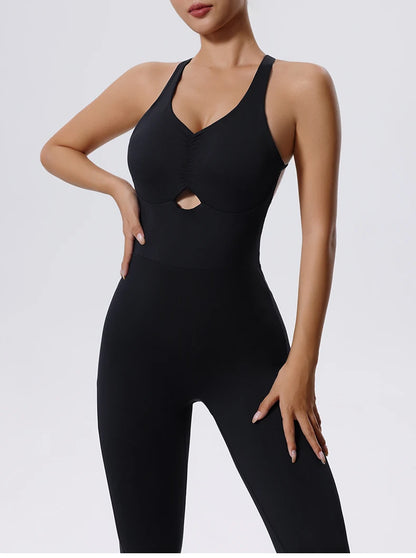 “Flexoora Women’s One‑Piece Zip‑Front Fitness Jumpsuit – Gym & Yoga”