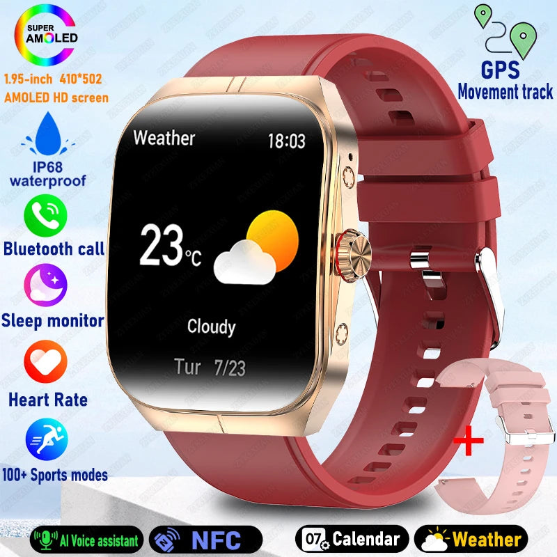 2025 New 1.95 Inch Ultra HD Smart Watch Men For OPPO GPS Tracking Bluetooth Call NFC Heart Rate Sports Fitness Women Smart Watch