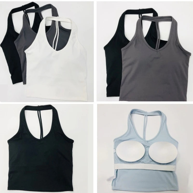 “Flexoora Women’s Halter Vest with Chest‑Pad – Gym & Yoga”
