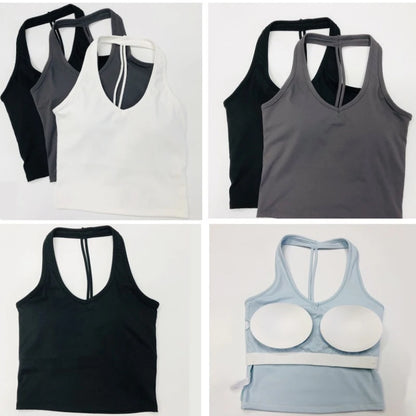 “Flexoora Women’s Halter Vest with Chest‑Pad – Gym & Yoga”