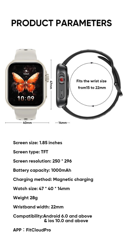 2025 New Fashion Sports Smart Watch Men Women 1.85-Inch HD AMOLED Full Touch Screen IP68 Waterproof Bluetooth Call SmartWatches