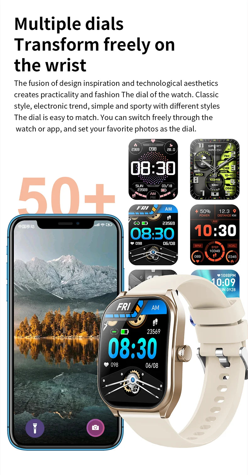 KHwatch 2.01" Curved Screen Smartwatch Men Call Sports Waterproof Wrist Watches Fitness Bracelet Women Watch Clock Smart Watch