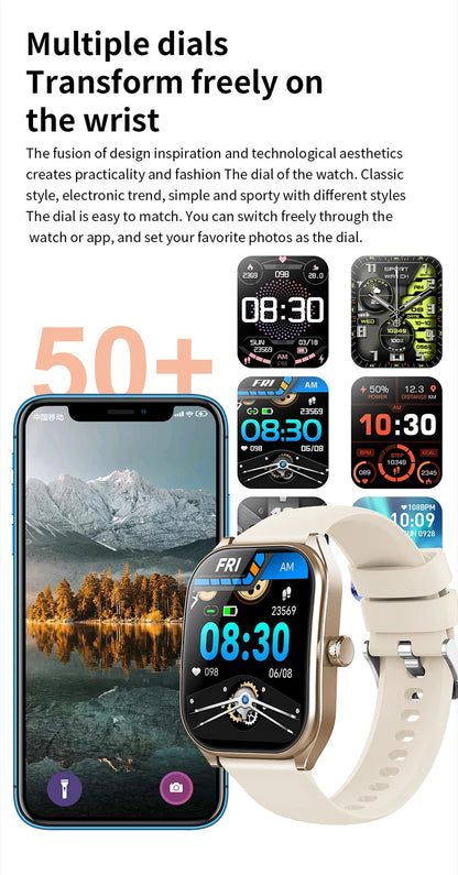 KHwatch 2.01" Curved Screen Smartwatch Men Call Sports Waterproof Wrist Watches Fitness Bracelet Women Watch Clock Smart Watch