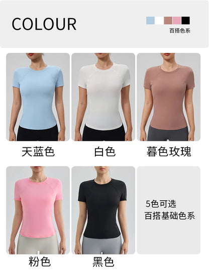 “Flexoora Women’s Quick‑Dry Round‑Neck Short‑Sleeve Gym Tee”