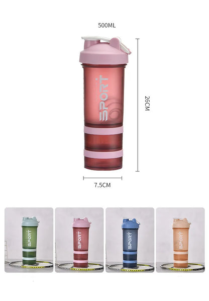 500ML 3-layer Sports Water Bottle Protein Shaker Outdoor Travel Portable Leakproof Drinkware Plastic My Drink Bottle BPA Free
