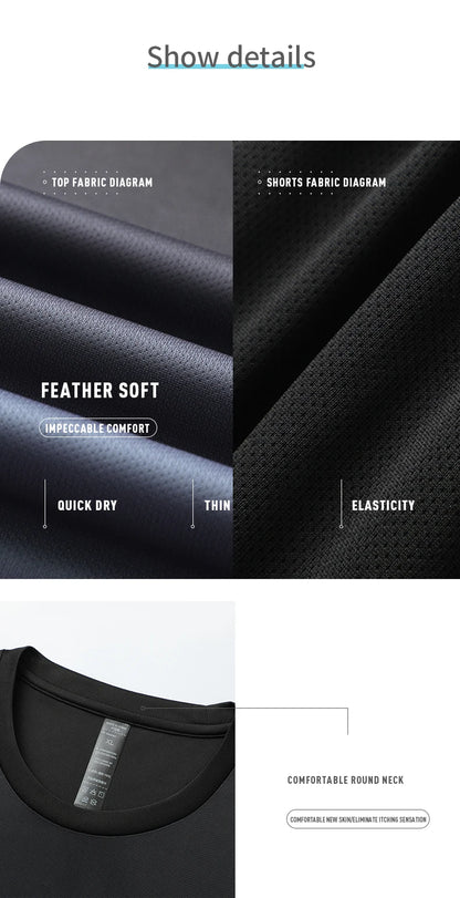 “Flexoora Men’s Ice-Silk Quick-Dry Gym Set – T-Shirt & Shorts for Running & Training”